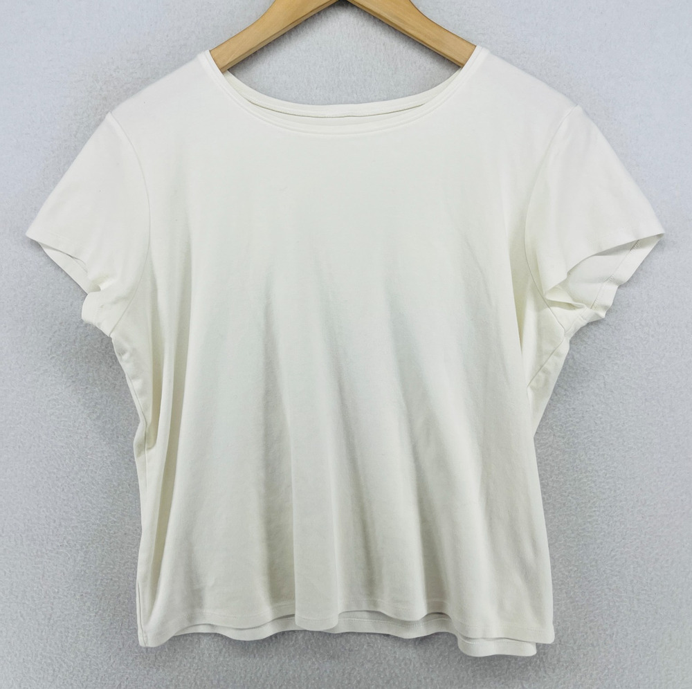 EILEEN FISHER Top L Cotton Interlock Jersey Crew Neck Short Sleeve White